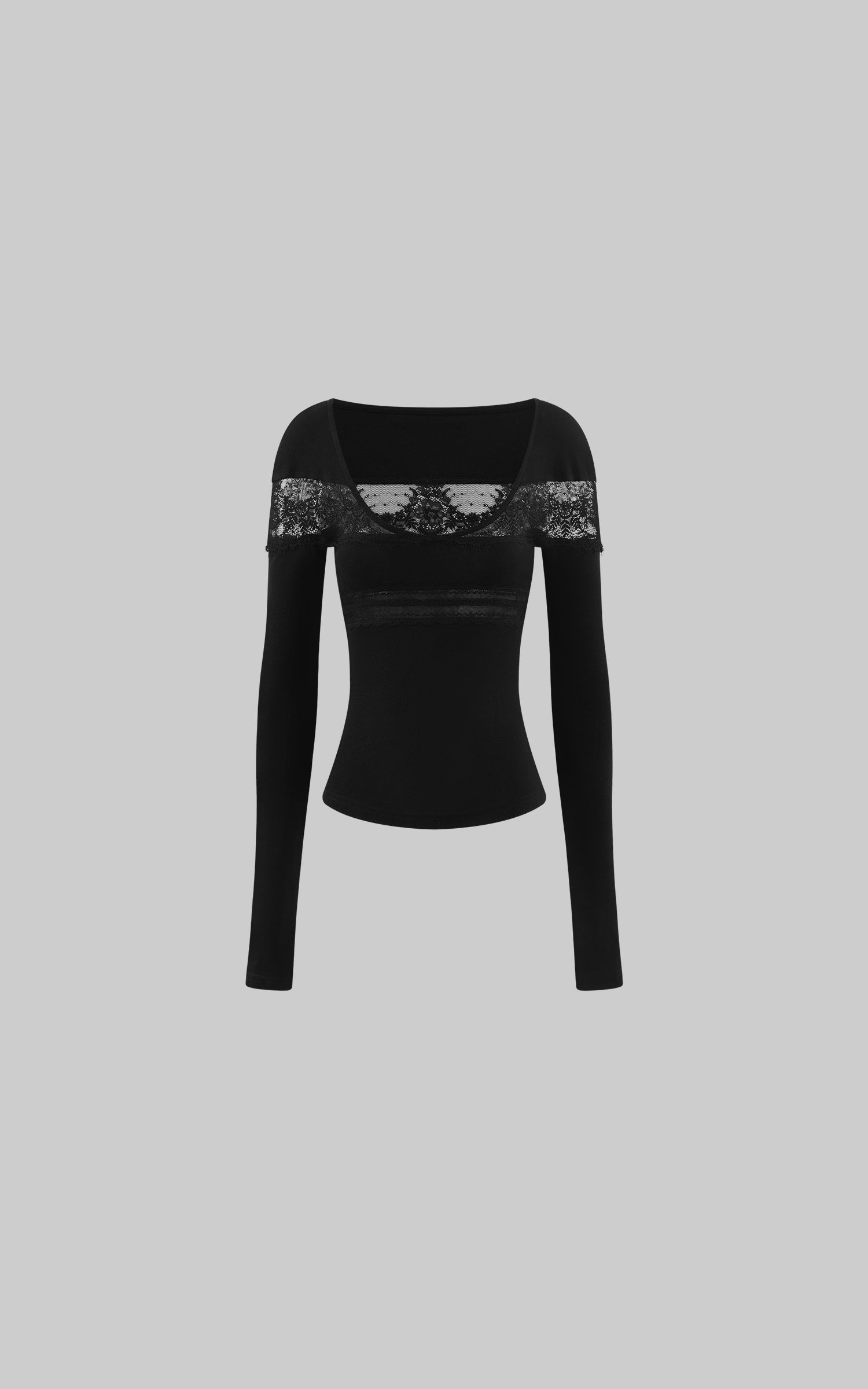 Rase le sol Lace-Panel Off-Shoulder Fitted Long-Sleeve T-Shirt