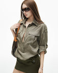 IAMXIAA Chemise Olive à Poches Utilitaires