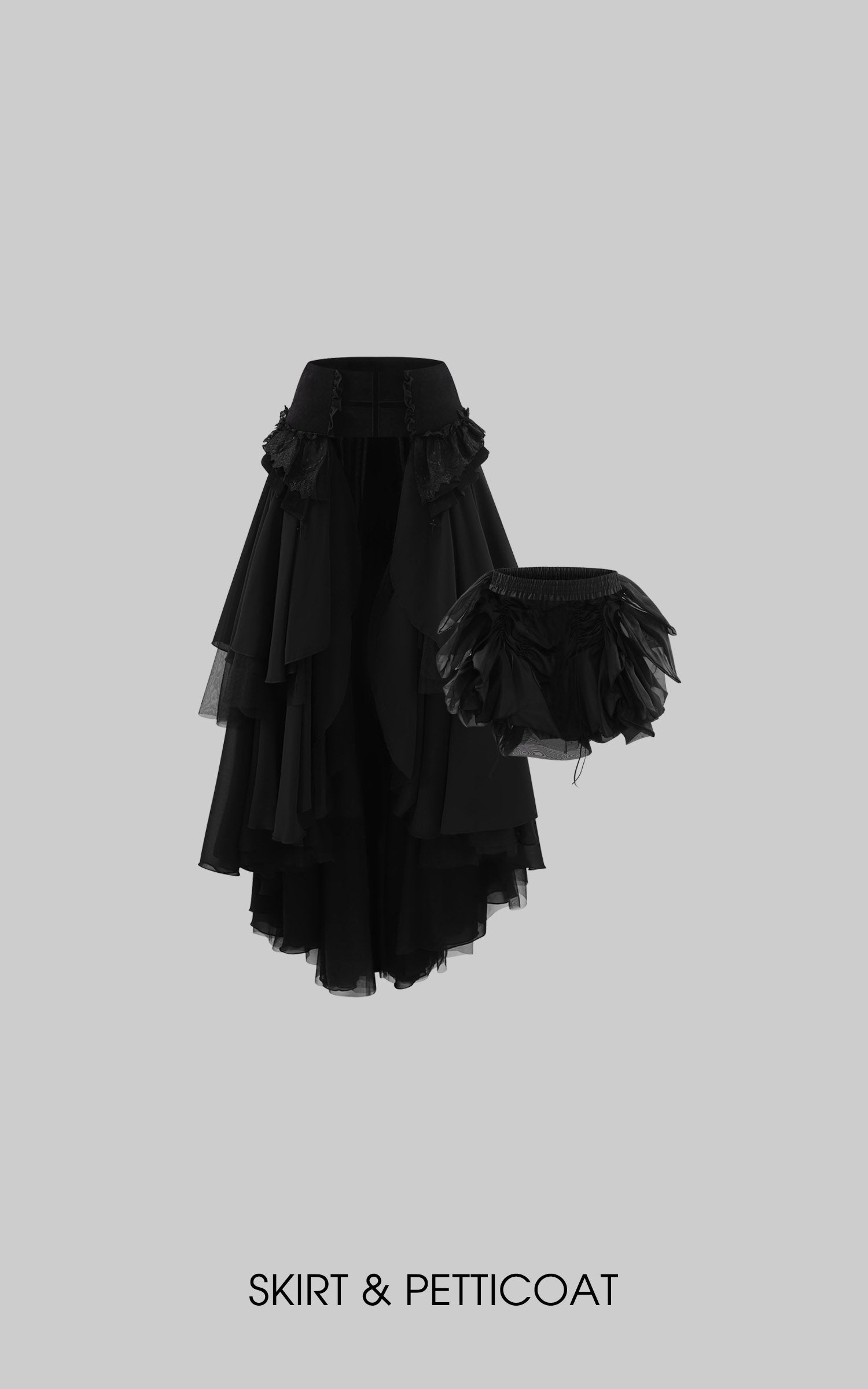 Rase Le Sol Sheer Layered Corset Top &amp; Asymmetric Ruffle Skirt Set