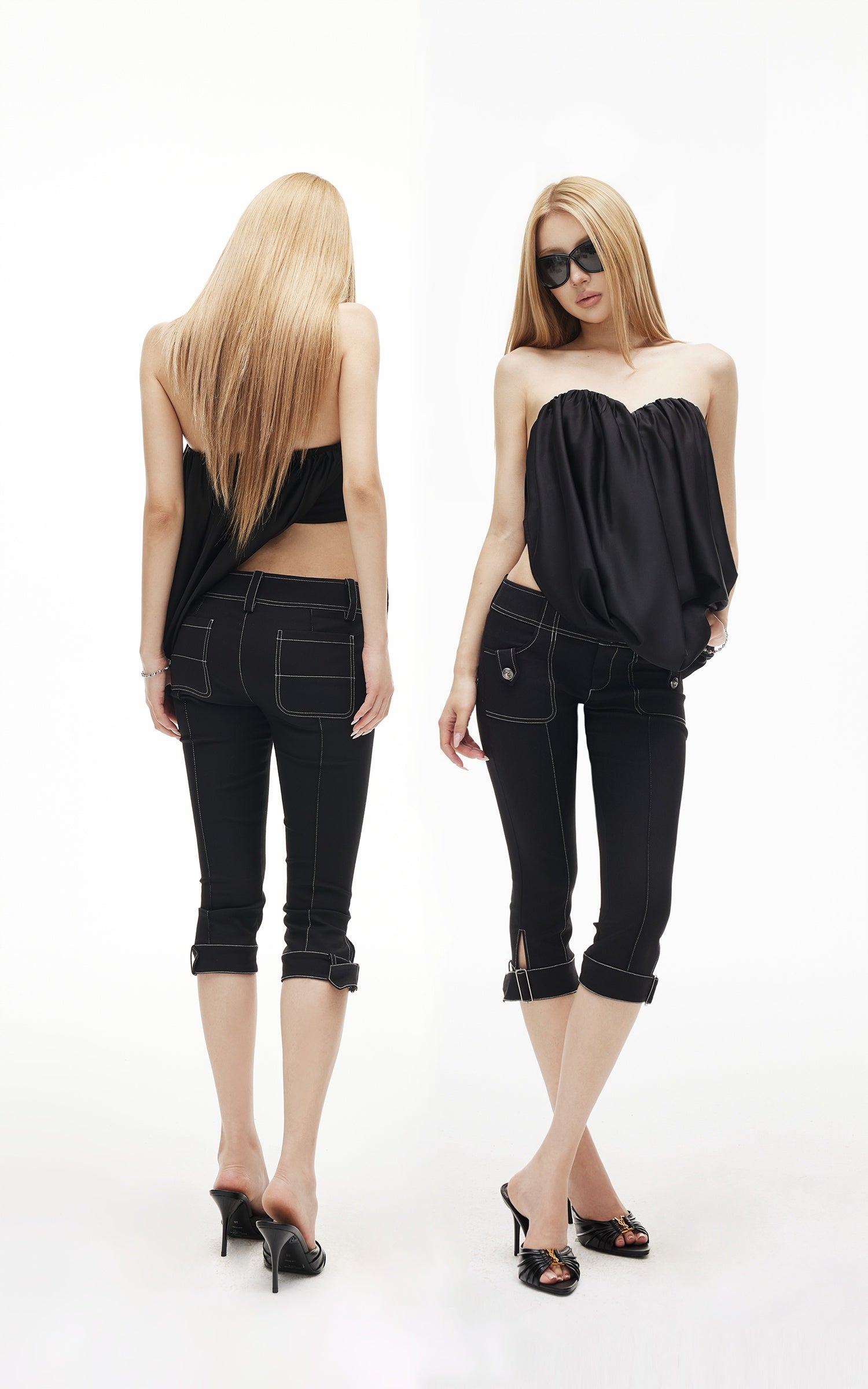 IAMXIAA Draped Strapless Bubble Hem Tube Top