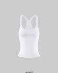 ROVENTE Rhinestone Logo Lace Trim Tank Top