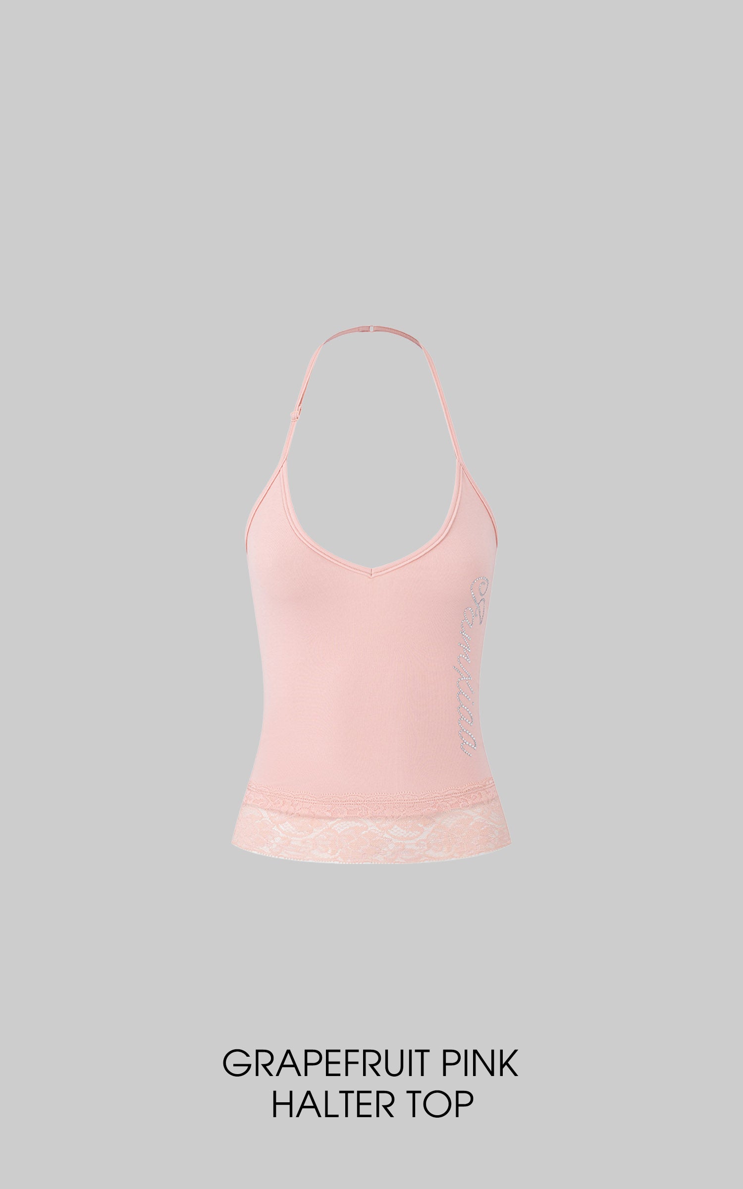 IAMXIAA Rhinestone Logo Lace Trim Halter Cami Tank Top