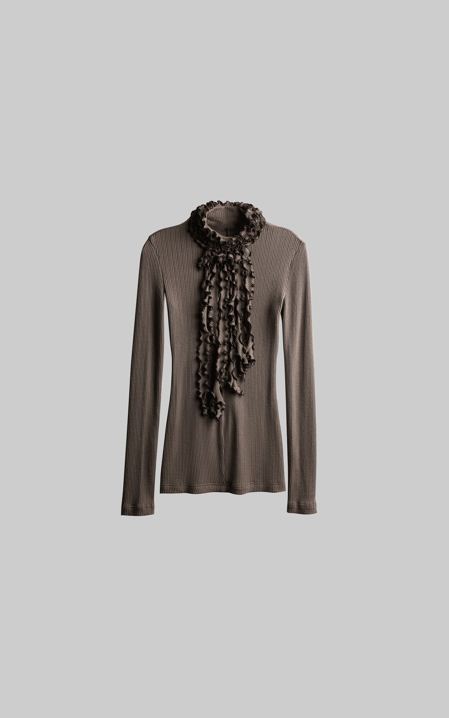 DOINDULGE Ruched High-Neck Rib Knit Top