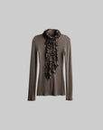 DOINDULGE Ruched High-Neck Rib Knit Top