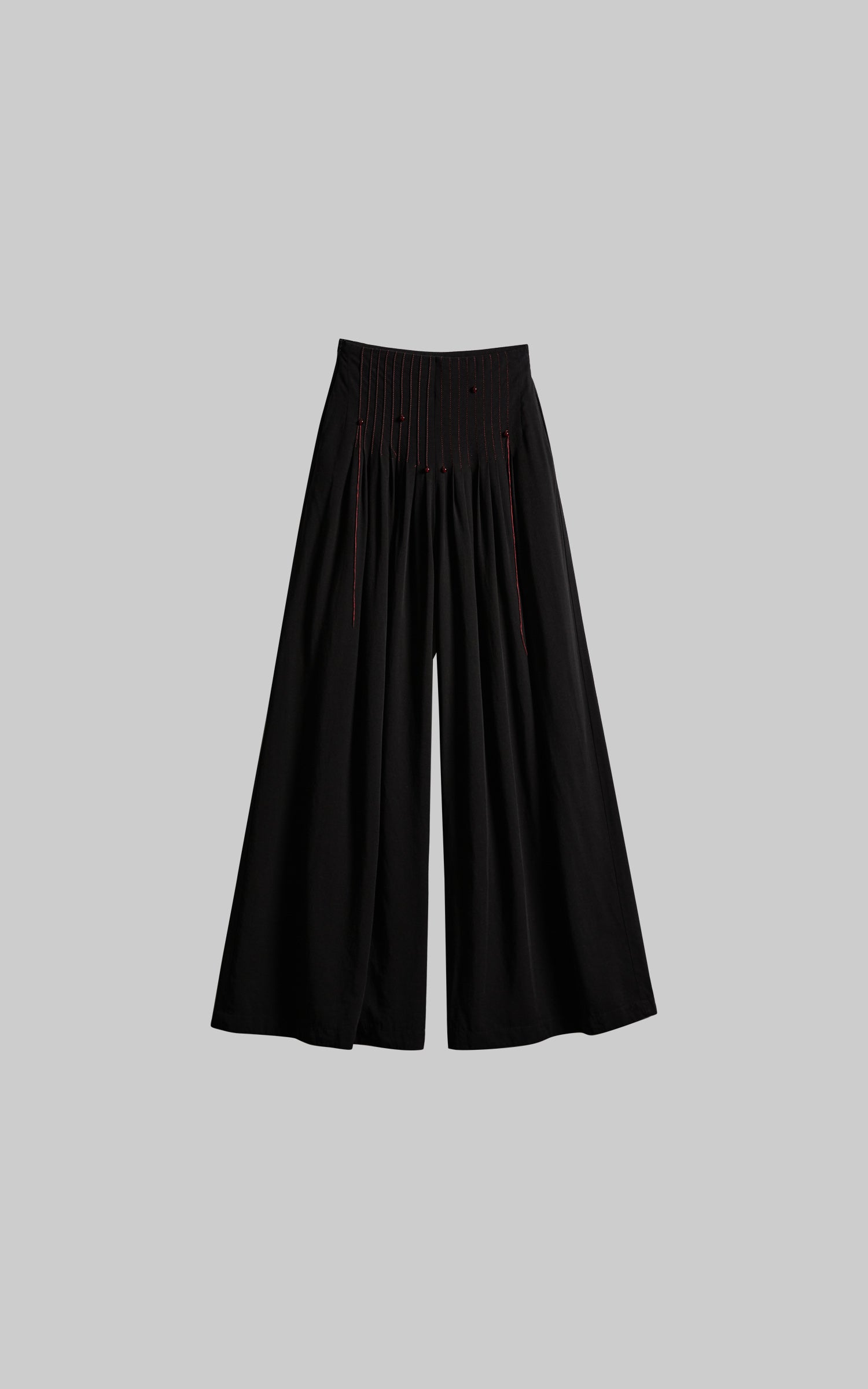 DOINDULGE Wide-Leg Trousers with Red Stitch Detailing