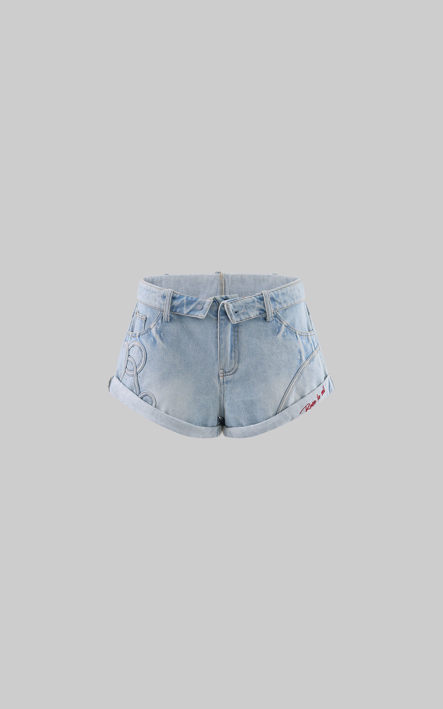 Rase le sol Low-Rise Rolled Hem Embroidered Denim Shorts