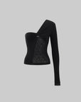 Rase le sol Lace and Mesh Panel Off-Shoulder Top - PINKPARKS