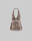 ROVENTE Ensemble haut dos nu transparent à sequins & jupe mini en satin
