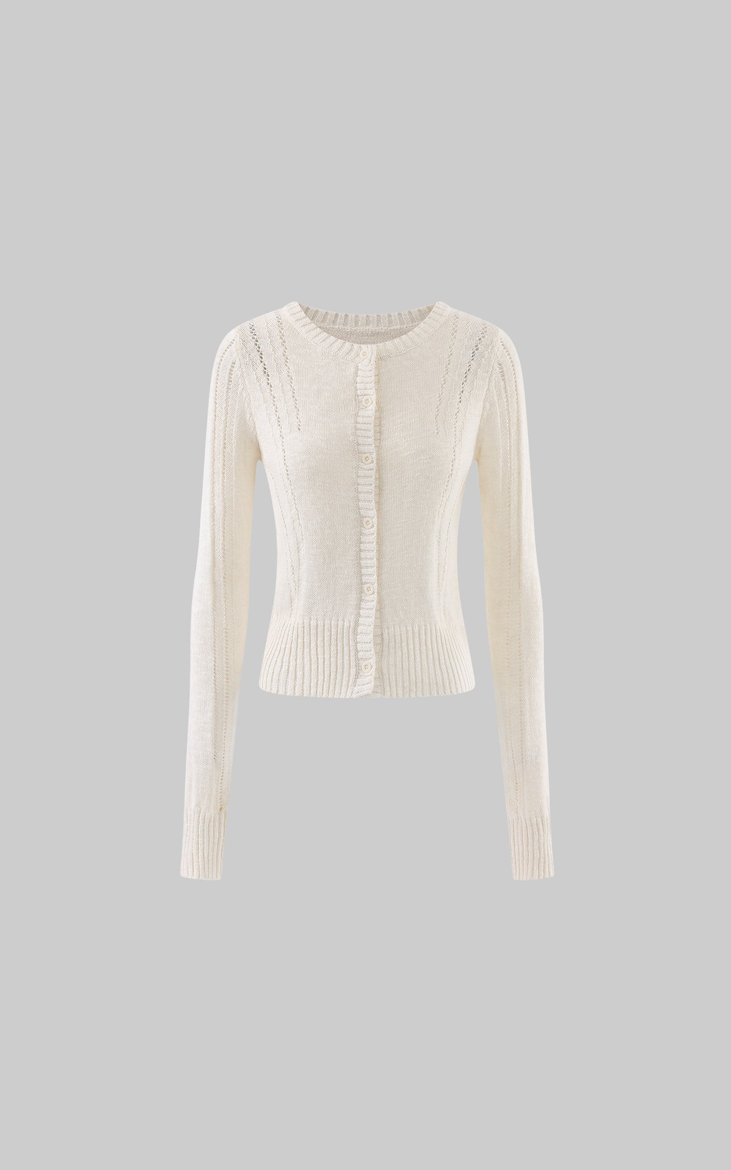 Rase le sol Openwork Pointelle Knit Button-Front Slim Long Sleeve Cardigan