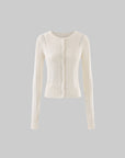 Rase le sol Openwork Pointelle Knit Button-Front Slim Long Sleeve Cardigan