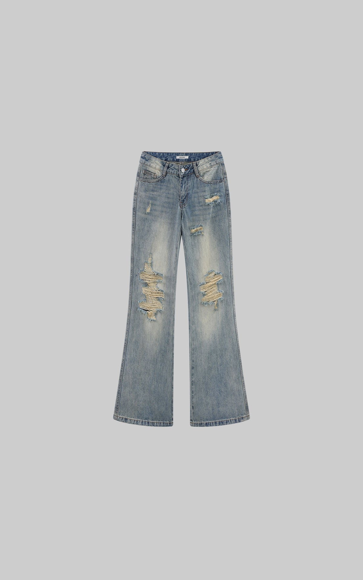 ROVENTE Vintage Washed Distressed Low-Rise Long Flared Jeans