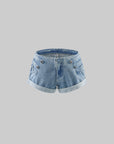 WARDEN EDGE Number 7 Scoop Neck T-Shirt & Low Rise Denim Shorts Set