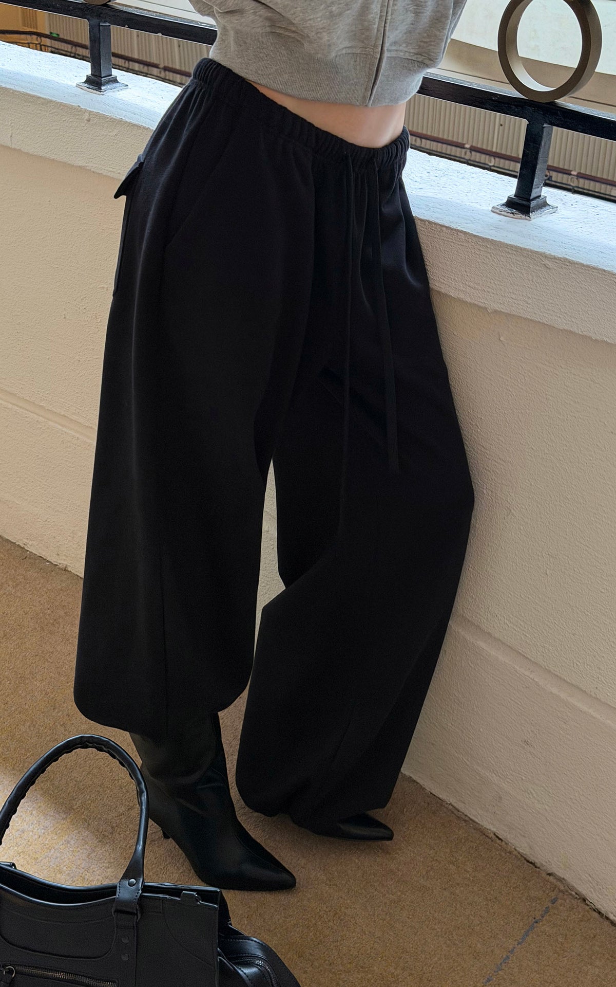 0122stepll Oversized Drawstring Wide-Leg Adjustable Hem Utility Pants