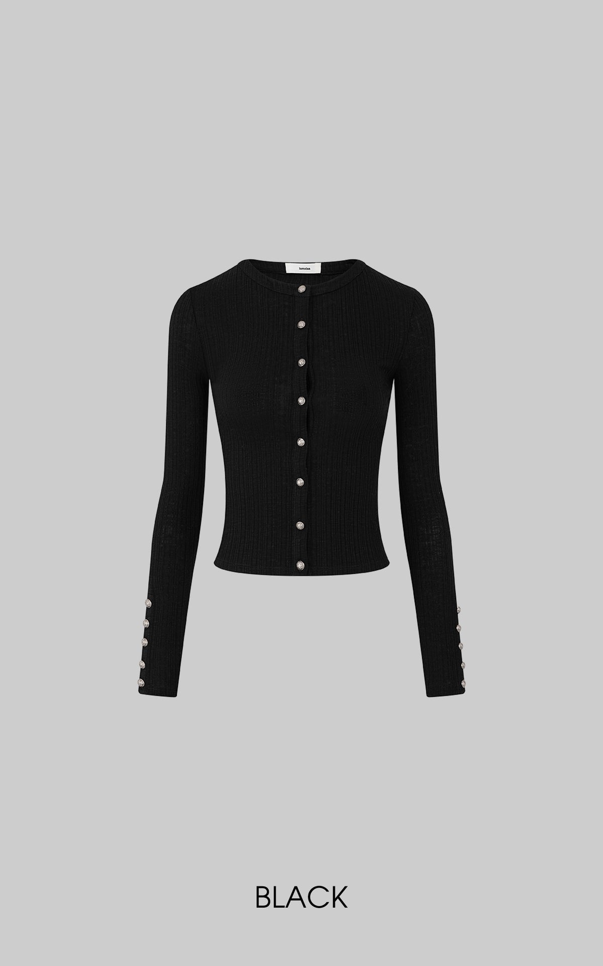 IAMXIAA Sculpted Ribbed Long Sleeve Top with Vintage Metal Button Detailing