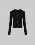IAMXIAA Sculpted Ribbed Long Sleeve Top with Vintage Metal Button Detailing