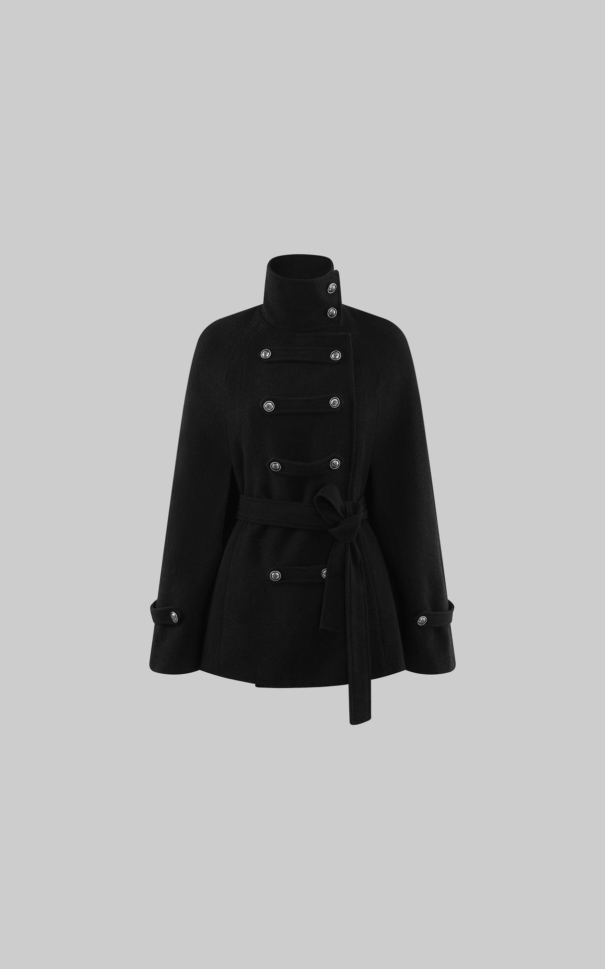 Hydrae Military Inspired Wool Cape Coat With Double Breasted Button Detailing