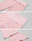 Rase le sol Pink Printed Hooded Fitted Zip Hoodie and Low-Rise Flared Pants Set