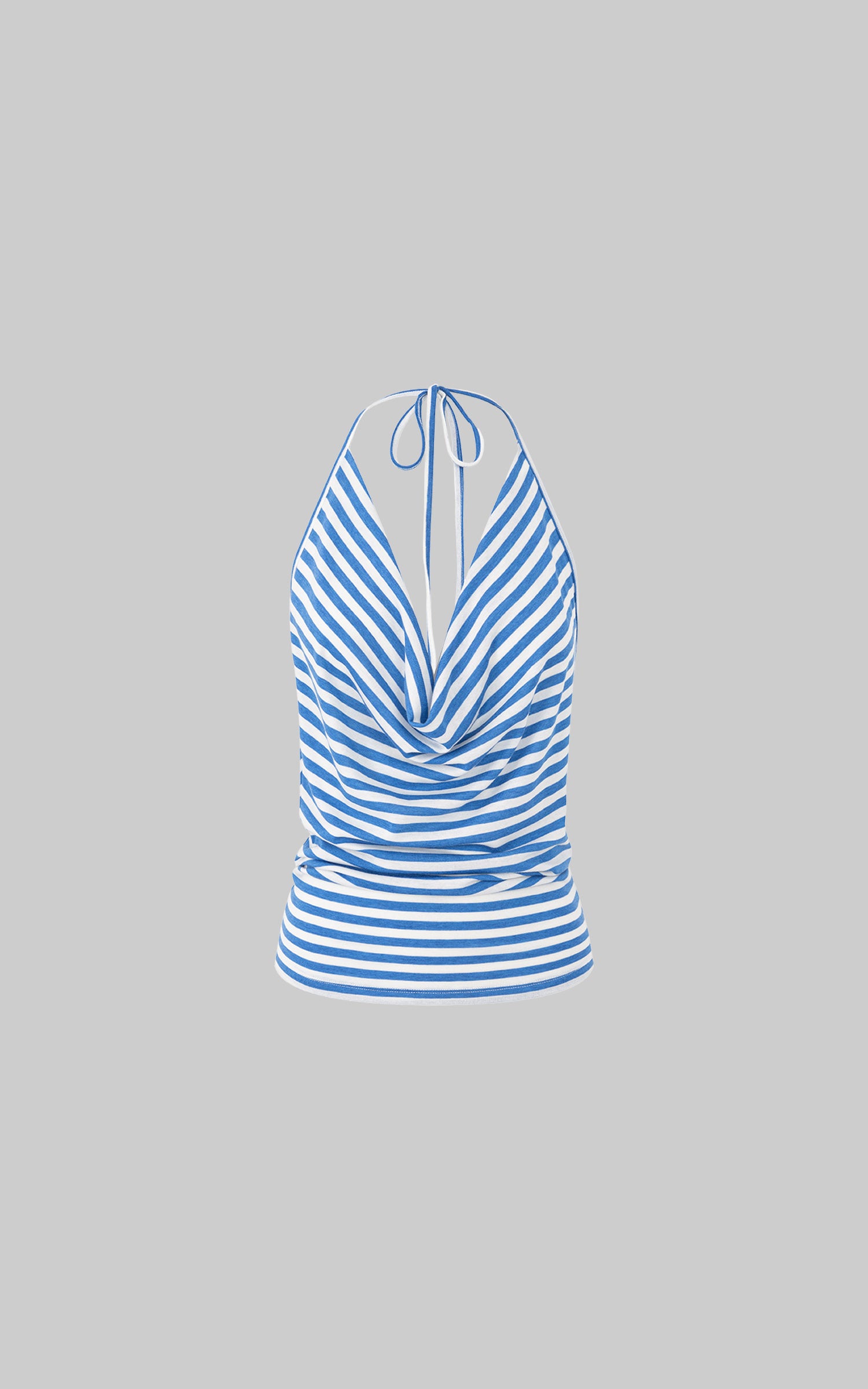 IAMXIAA Striped Open-Back Cowl Neck Halter Tie Top