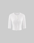 0122stepll White Cropped Knit Cardigan