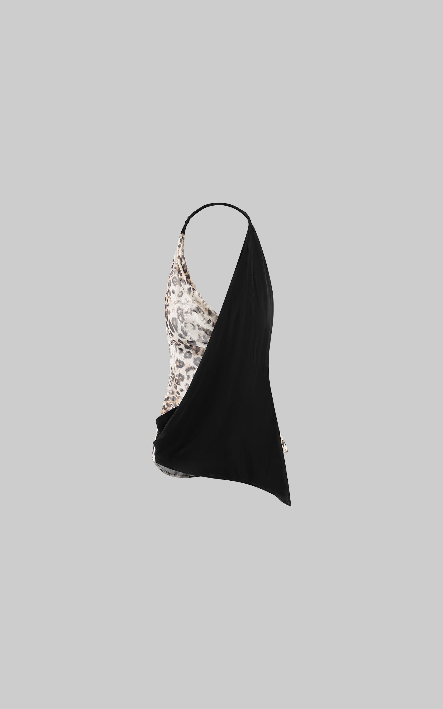 0122stepll Leopard Contrast Draped Halter Top