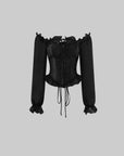 Hydrae Off-Shoulder Ruched Corset Long Sleeve Top