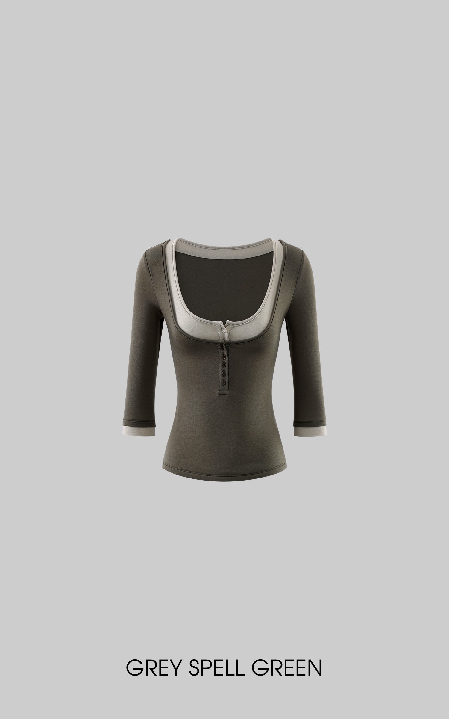 ROVENTE Faux-Layer Scoop Neck Henley T-Shirt
