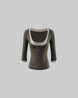 ROVENTE Faux-Layer Scoop Neck Henley T-Shirt