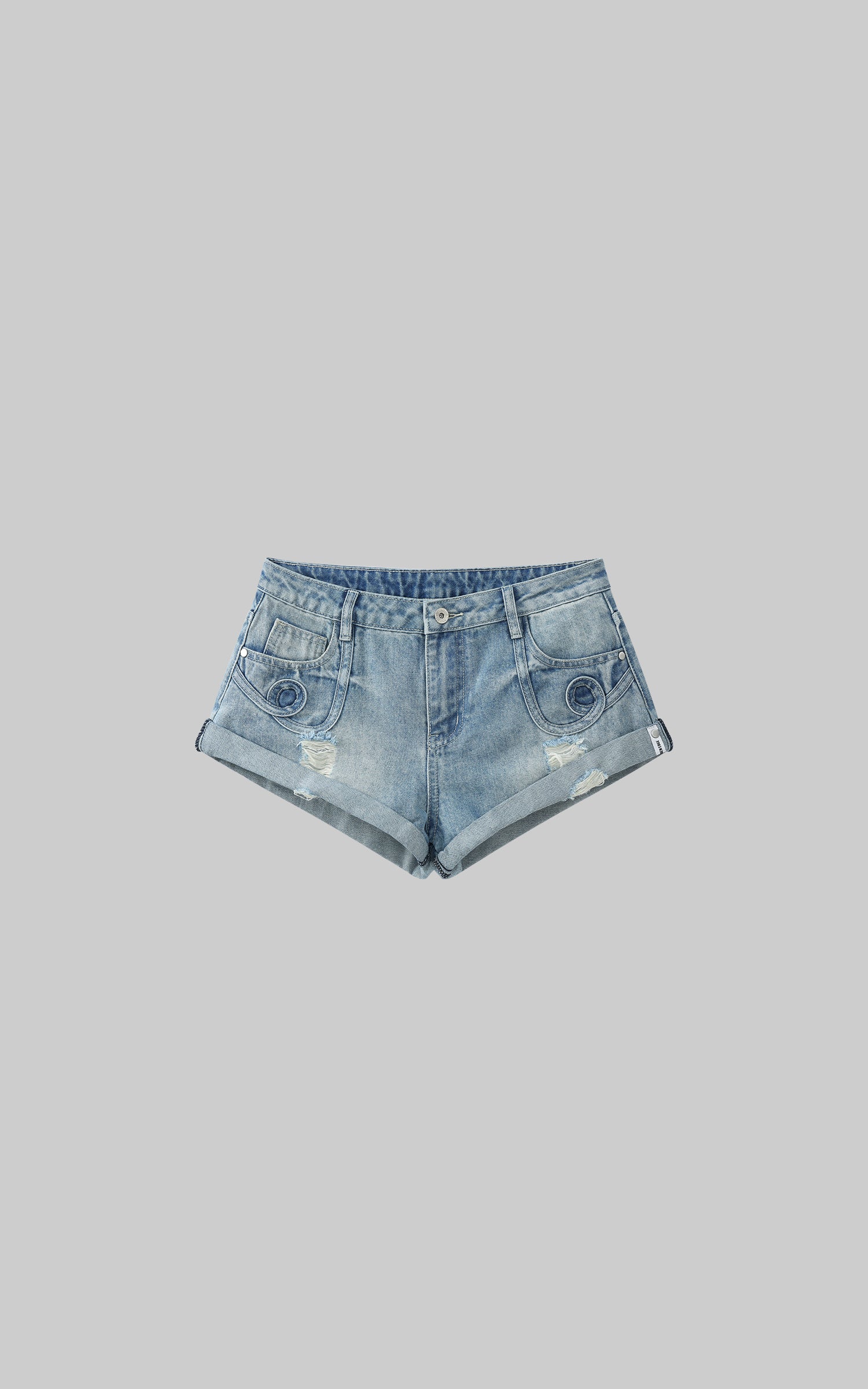 WARDEN EDGE Distressed Denim Shorts with Folded Hem & Ring Stitch