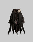 DOINDULGE Layered Asymmetric Skirt with Braided Belt and Fur Accent