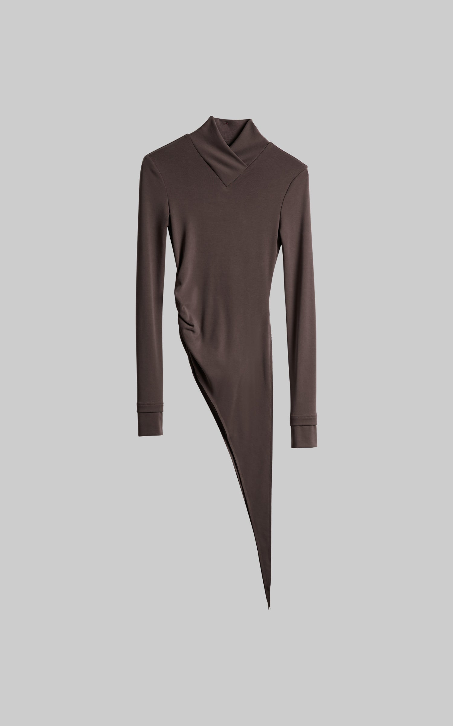DOINDULGE Asymmetric Long Sleeve Top with Draped Hem