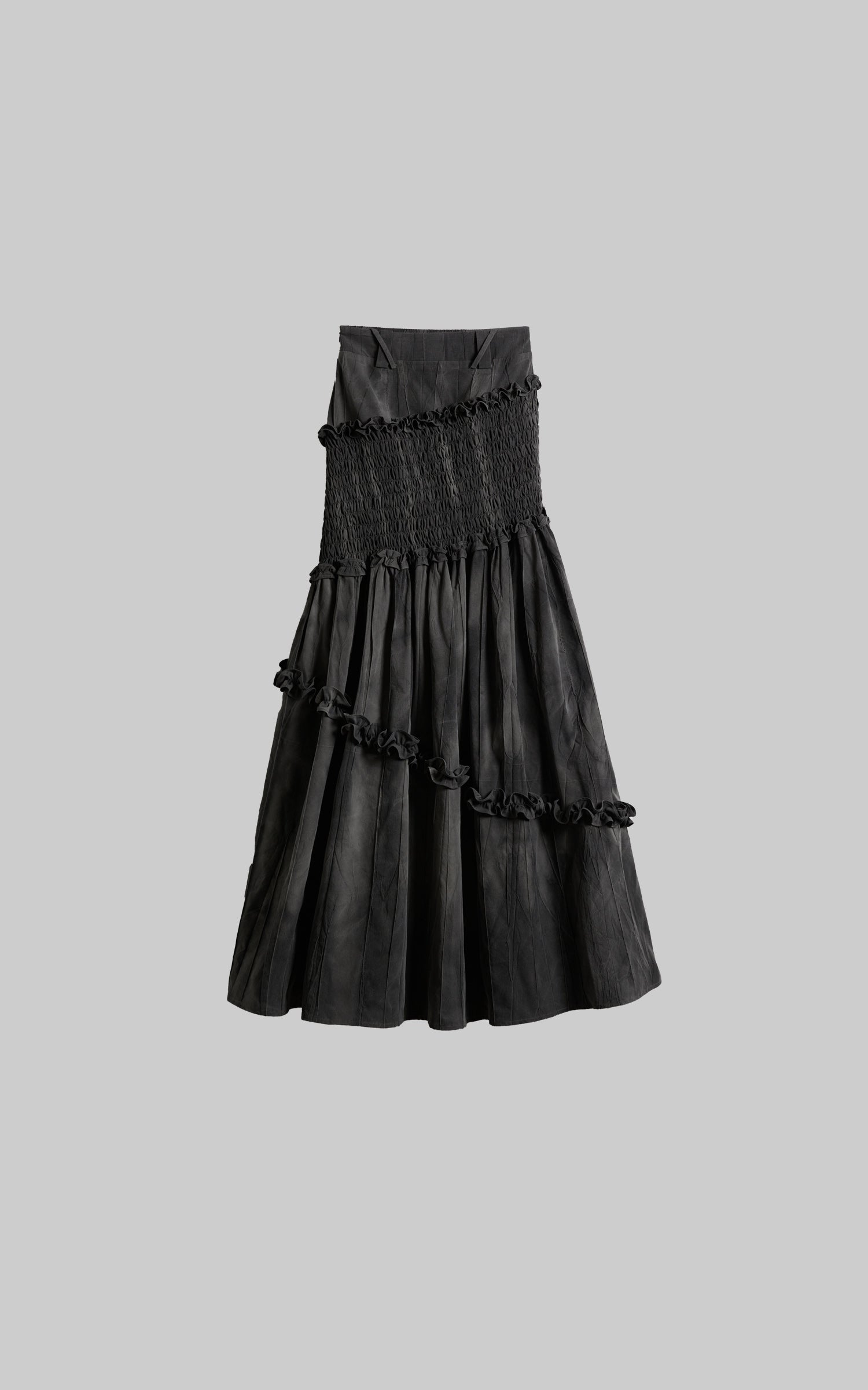 DOINDULGE Asymmetric Smocked Maxi Skirt