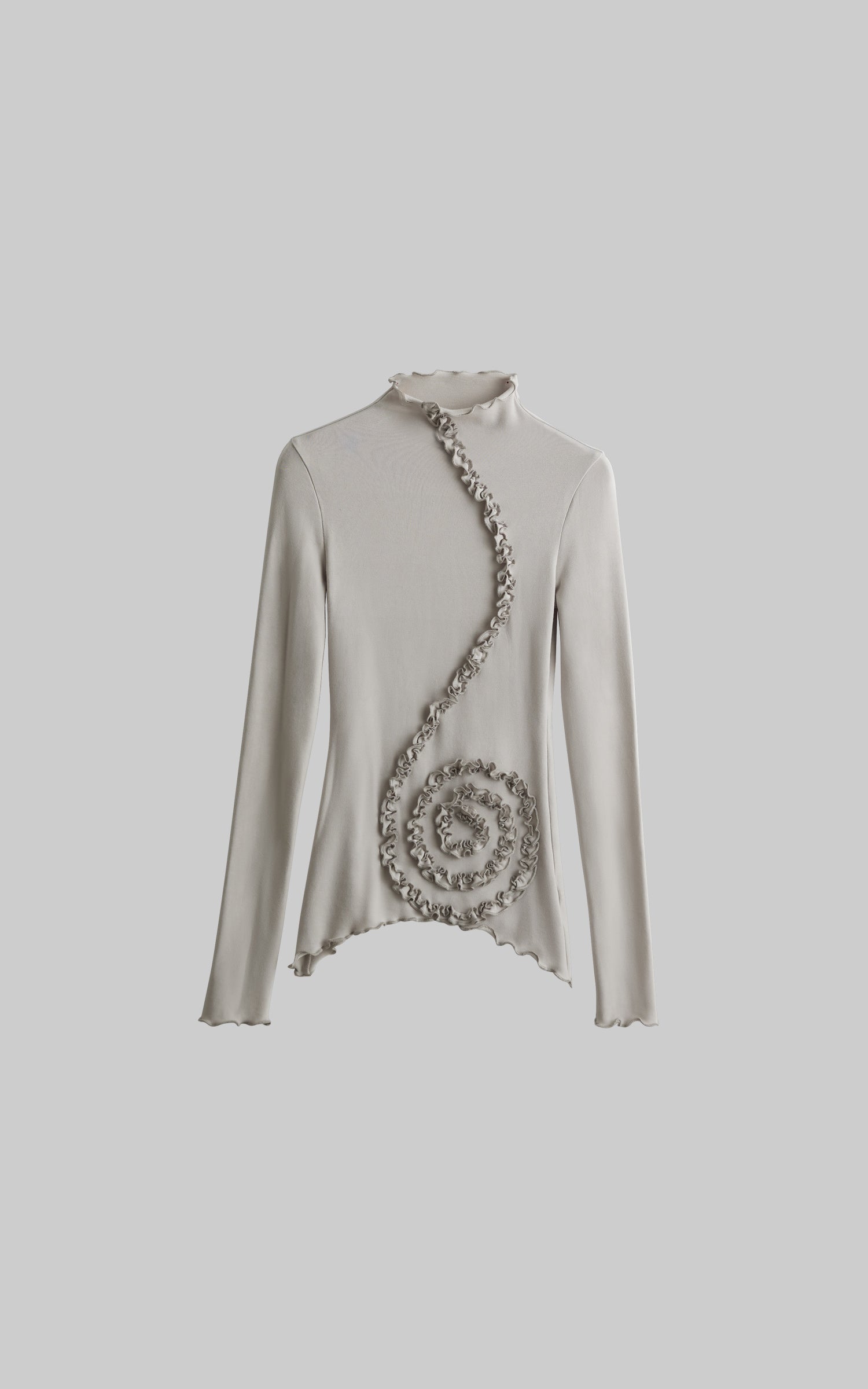 DOINDULGE Asymmetric Ruched High-Neck Long Sleeve Tee