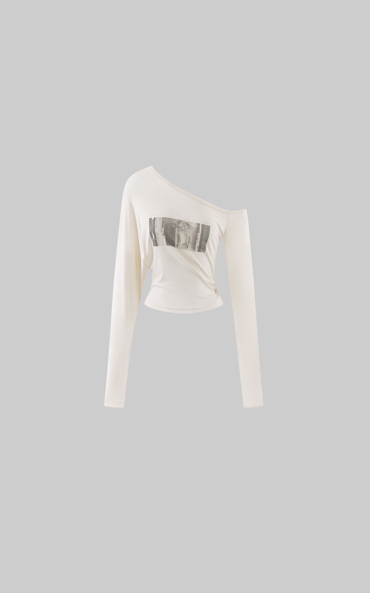 Rase le sol T-shirt à manches longues asymétrique à une épaule avec imprimé photo