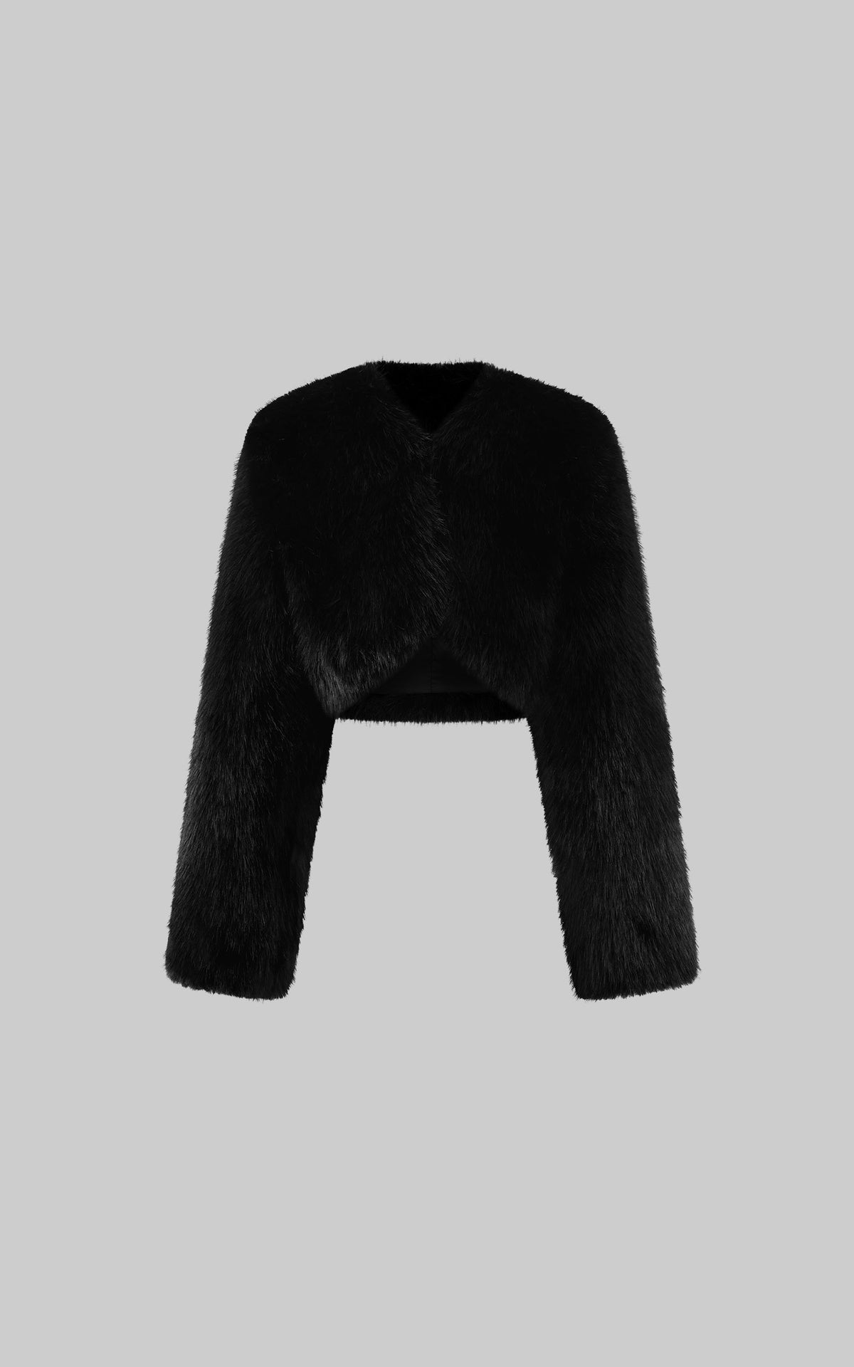 ROVENTE Oversized Sculptural Shoulder Faux Fur Cropped Jacket with Voluminous Sleeves