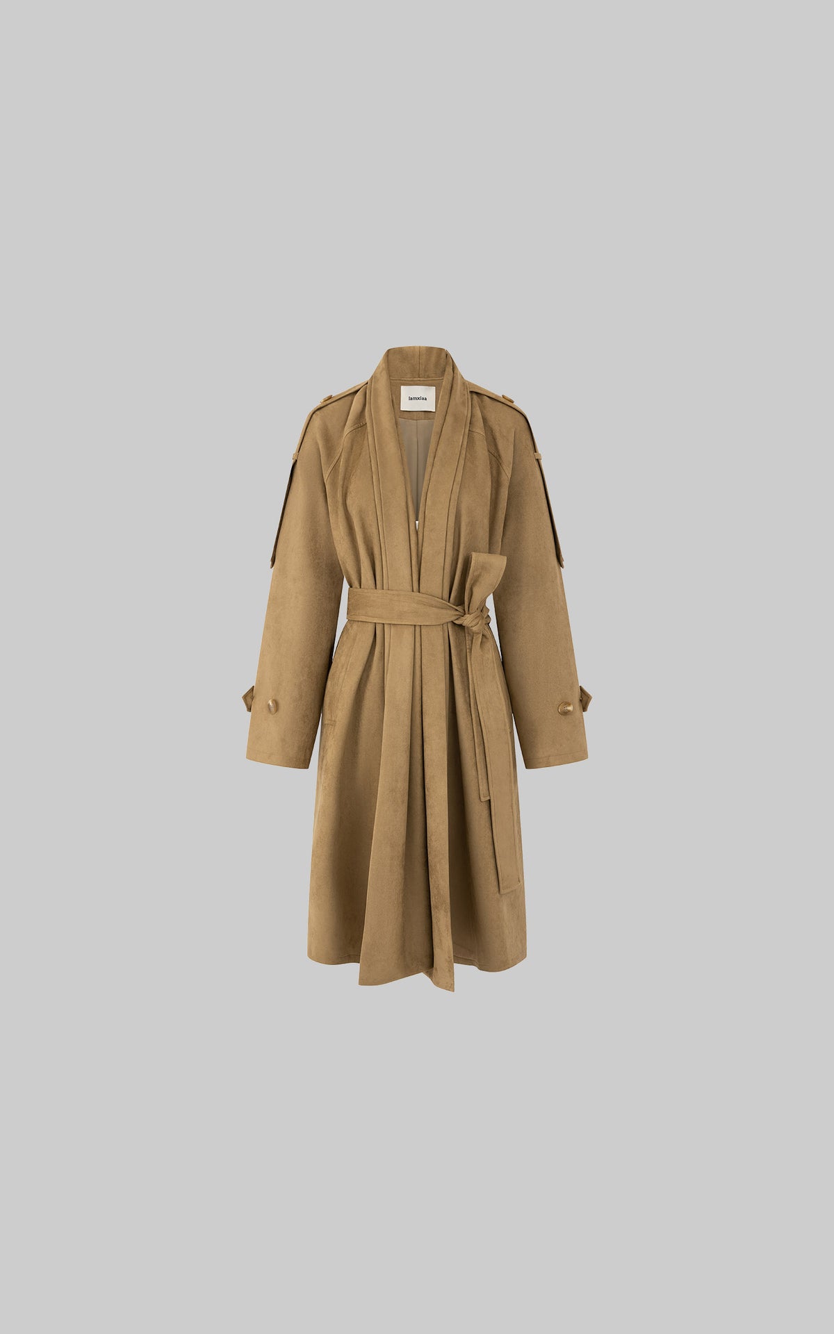IAMXIAA Manteau trench en suédine drapé avec ceinture