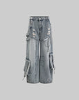 Rase le sol Distressed Wide-Leg Denim Pants