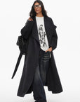 0122stepll Manteau long ample ceinturé à nouer