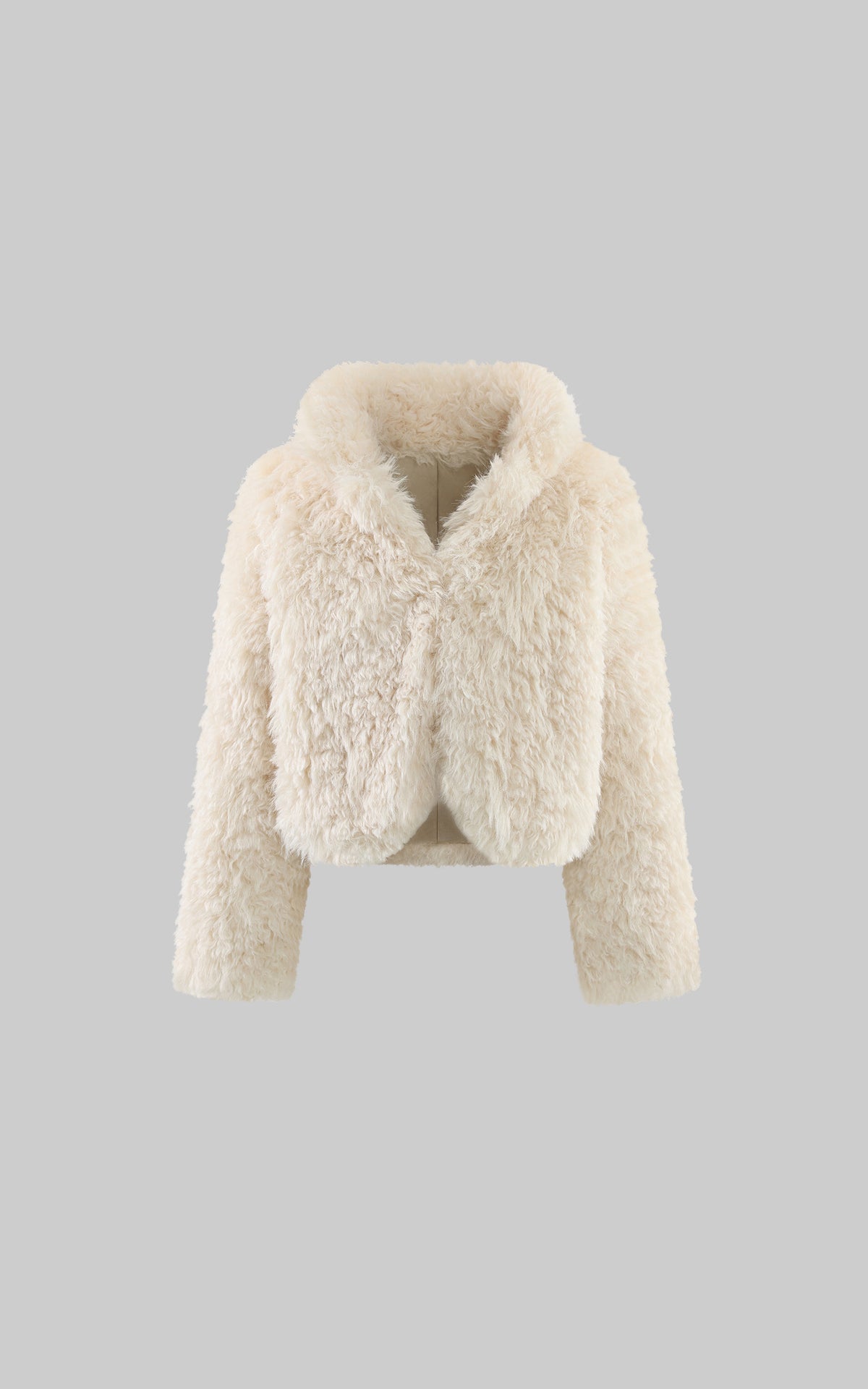 ROVENTE Curly Plush Cropped Jacket with Statement Collar &amp; Rounded Front