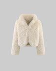 ROVENTE Curly Plush Cropped Jacket with Statement Collar & Rounded Front