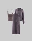 WARDEN EDGE Minimal Zip Hoodie & Camisole & Wide Leg Pants Three Piece Set
