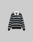 WARDEN EDGE Black Striped Polo Knit T-Shirt