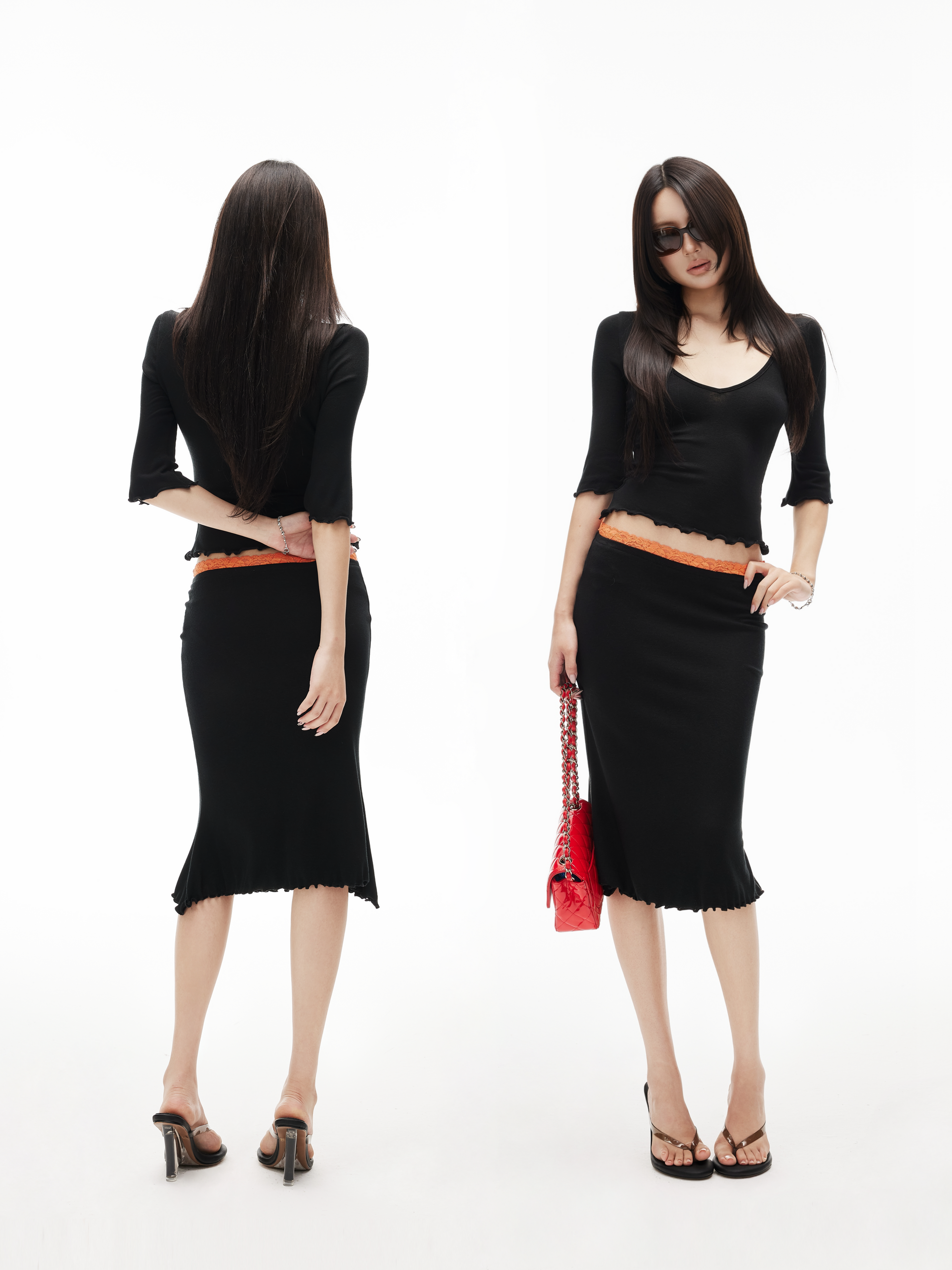 IAMXIAA Lace Trim Top &amp; Midi Skirt Set