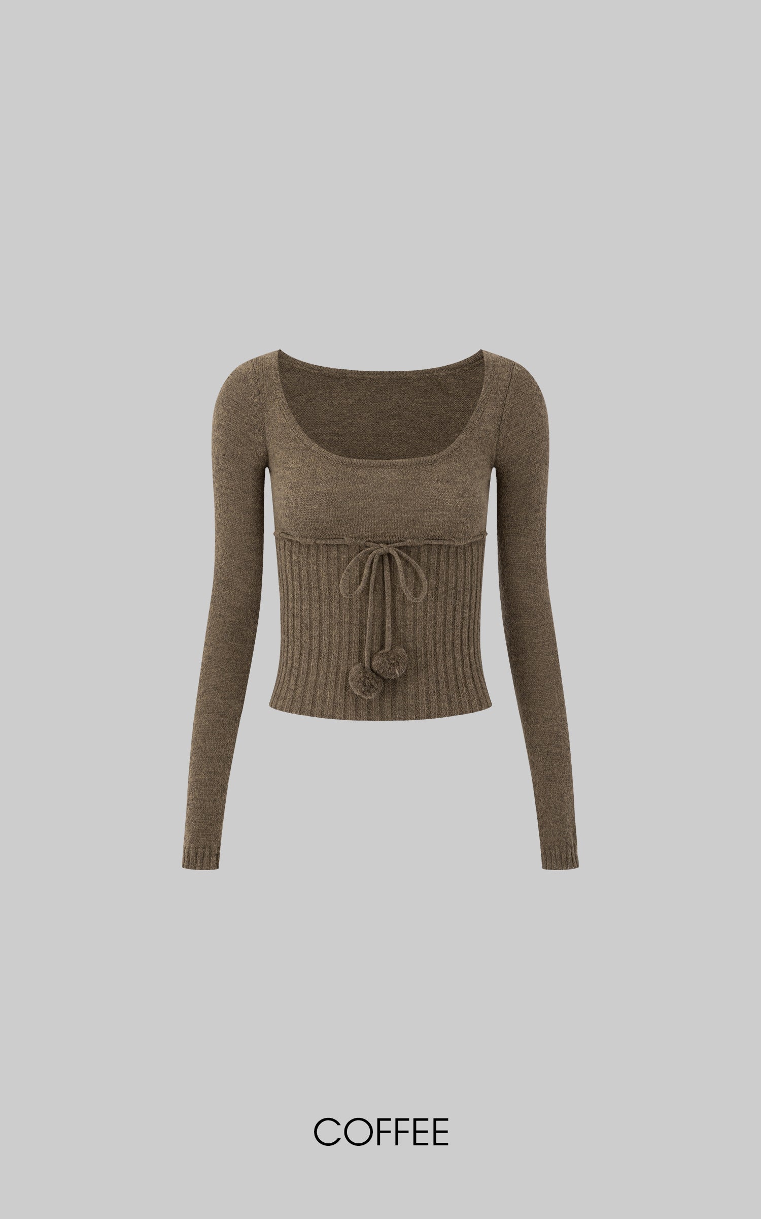 IAMXIAA Drawstring Ribbed Knit Long Sleeve Top