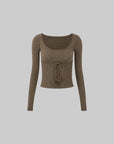 IAMXIAA Drawstring Ribbed Knit Long Sleeve Top