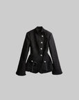 DOINDULGE Structured Textured Blazer with Sculpted Silhouette and Hand-Woven Knot Buttons