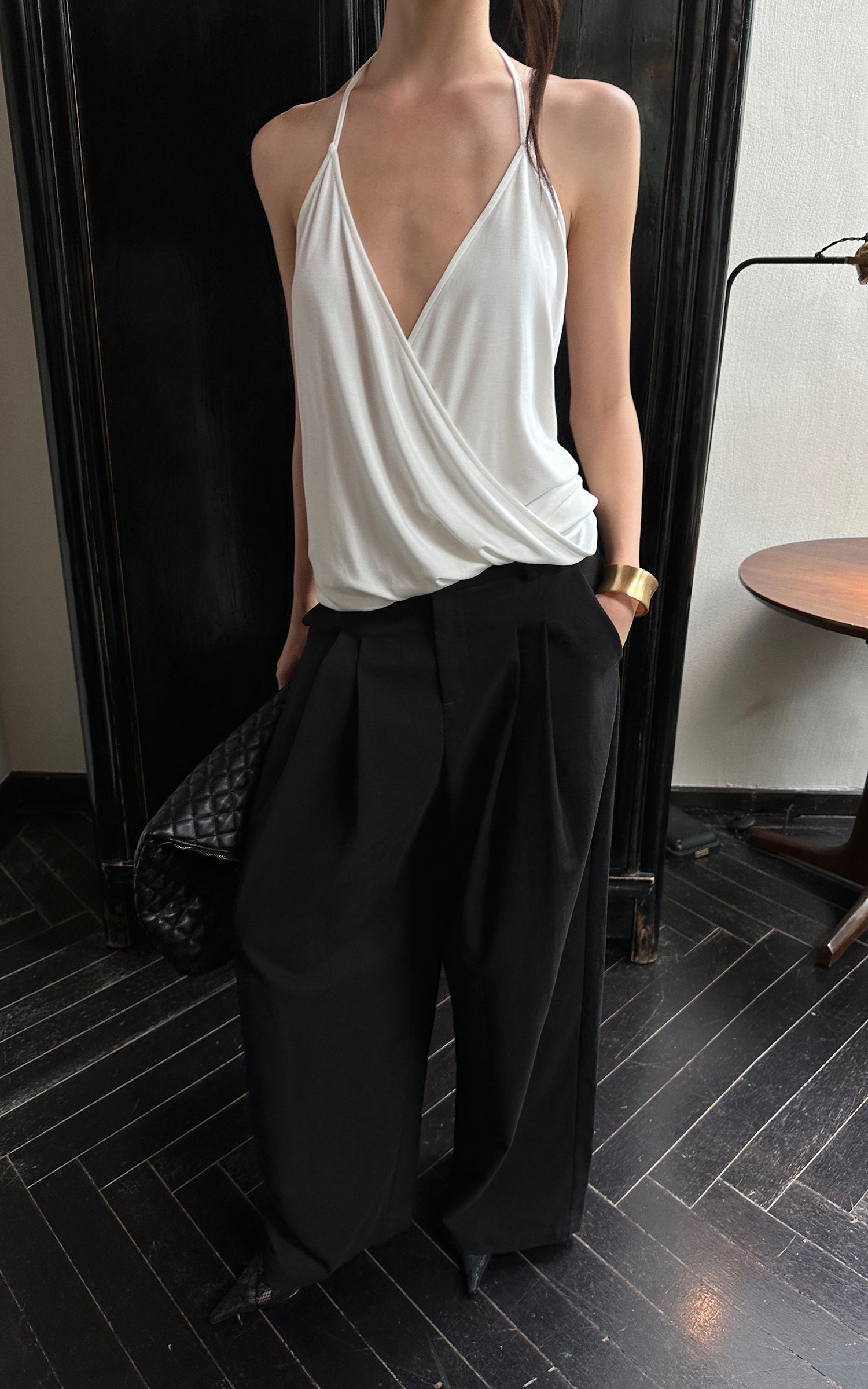 0122stepll Haut halter drapé blanc