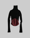 DOINDULGE Sheer Velvet Long Sleeve Top with Contrast Red Panel
