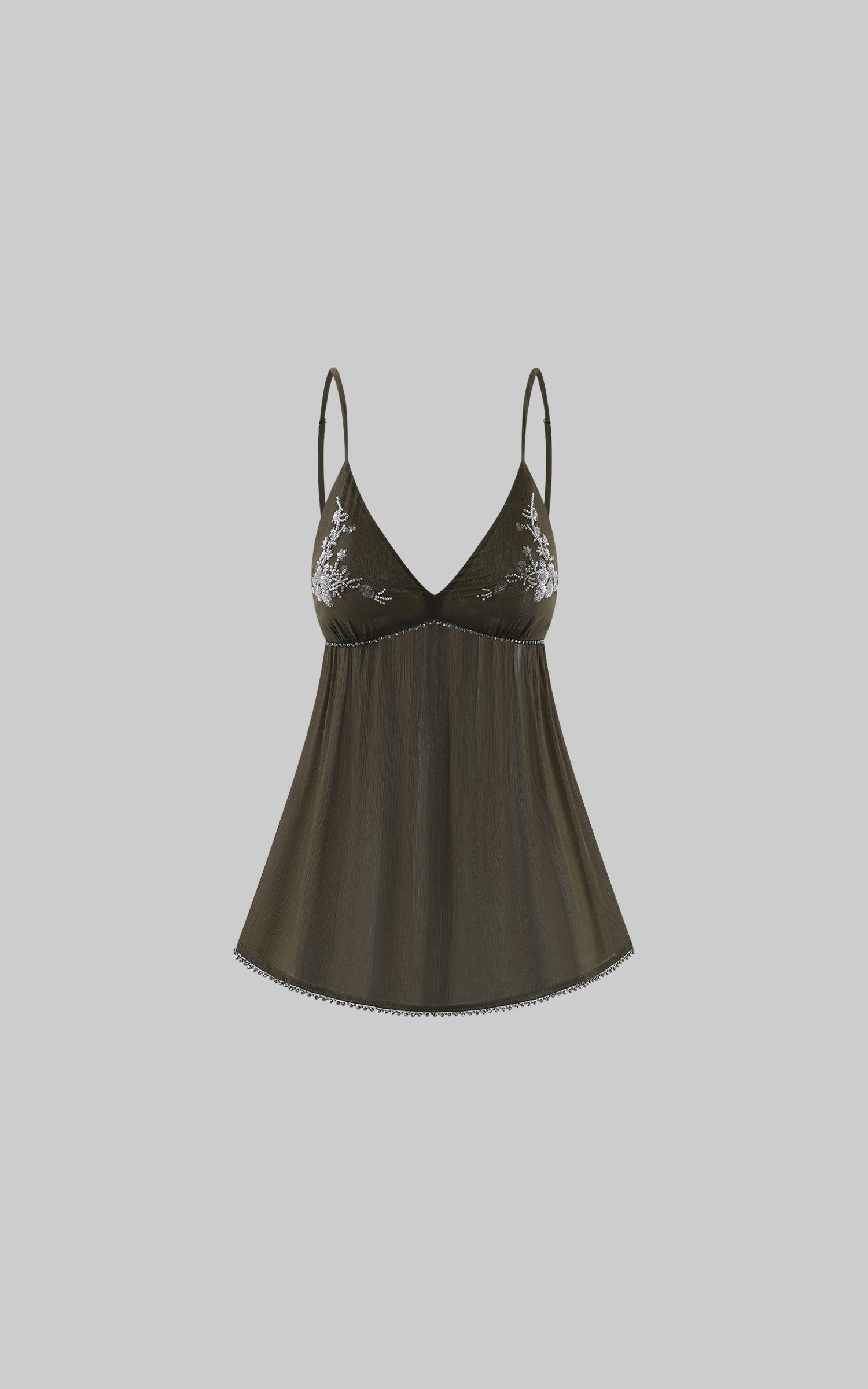Hydrae Embroidered Sheer Babydoll Cami Top