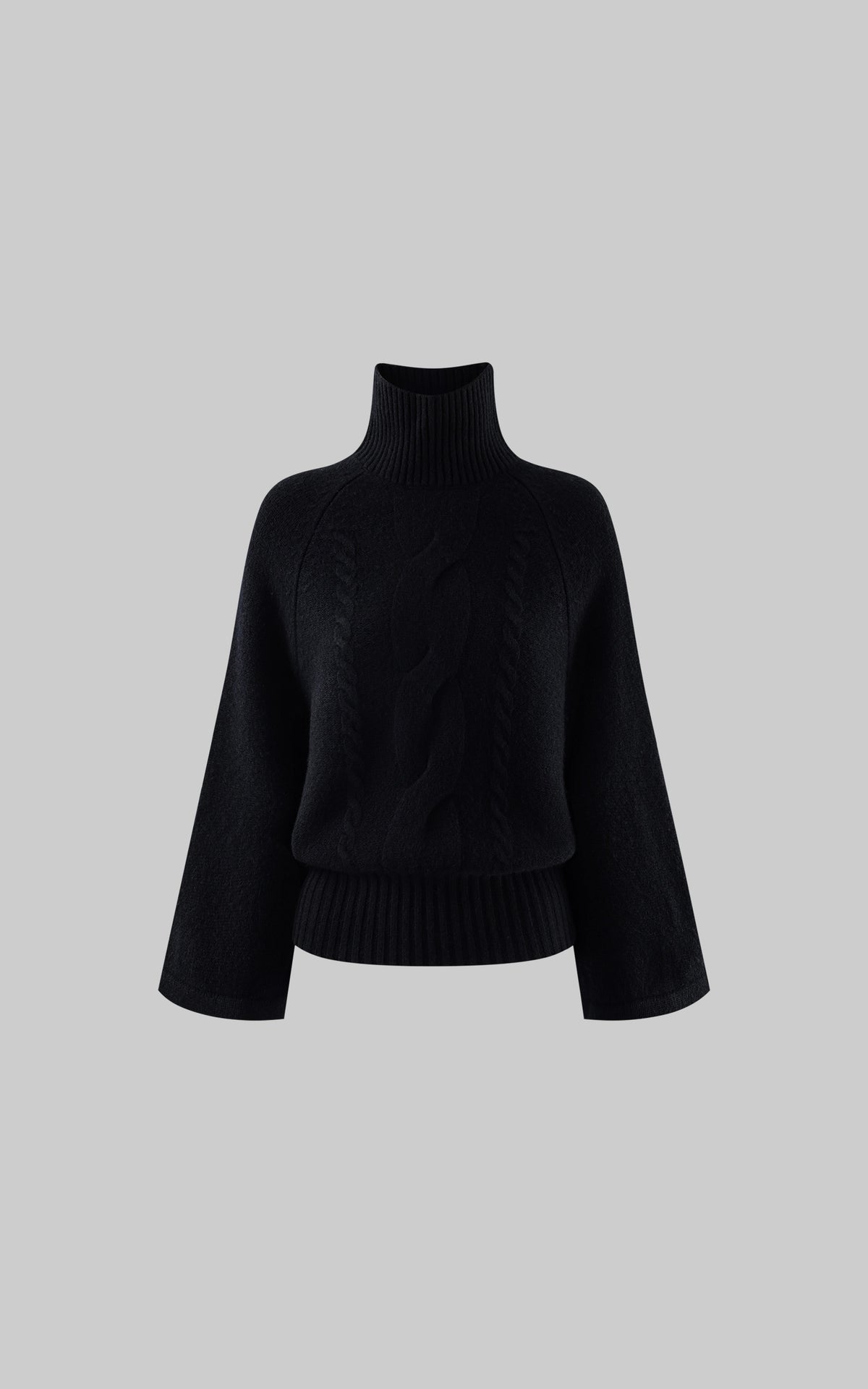 ROVENTE Cable-Knit Wool Turtleneck Relaxed Wide-Sleeve Sweater