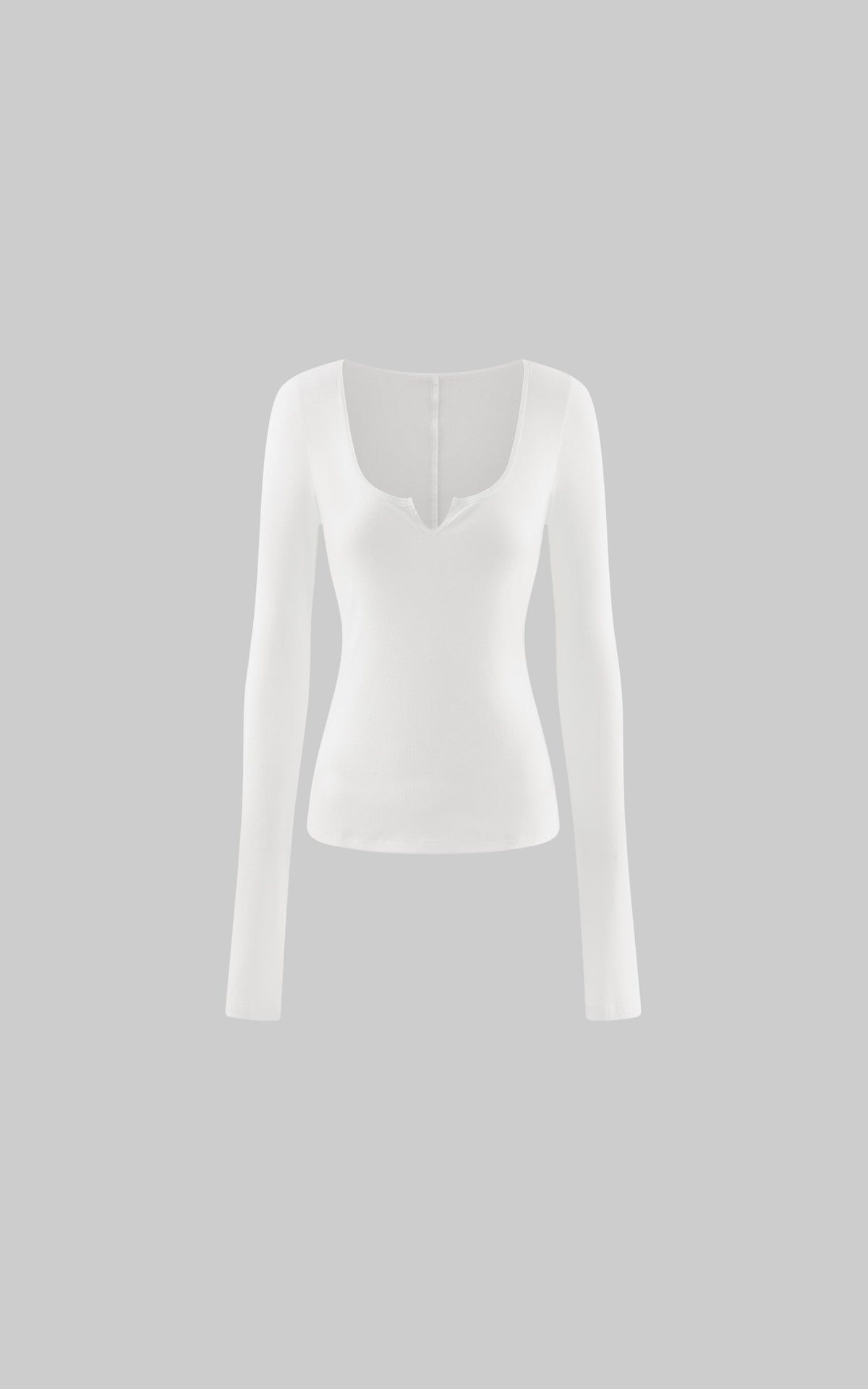 0122stepll Sculpted Scoop Neck Notch Long Sleeve Fitted Top